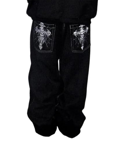 ORANDESIGNE Baggy Jeans Herren Y2K Streetwear Jeans Mit Weitem Bein Hip Hop Skateboard Denim Hosen Lockere Passform O Schwarz M ORANDESIGNE Baggy Jeans Herren Y2K Streetwear Jeans Mit Weitem Bein Hip Hop Skateboard Denim Hosen Lockere Passform O Schwarz M von ORANDESIGNE