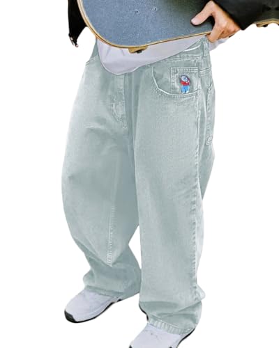 ORANDESIGNE Baggy Jeans Herren Y2K Streetwear Jeans Mit Weitem Bein Hip Hop Skateboard Denim Hosen Lockere Passform Q Hellblau XXL von ORANDESIGNE