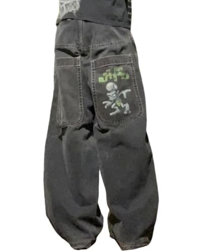 ORANDESIGNE Baggy Jeans Herren Y2K Streetwear Jeans Mit Weitem Bein Hip Hop Skateboard Denim Hosen Lockere Passform M Dunkelgrau M von ORANDESIGNE