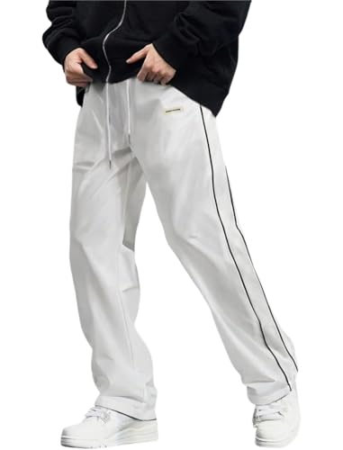 ORANDESIGNE Baggy Jogginghose Herren Parachute Pants Unisex Hip Hop Hosen Grunge Teenager Jungen Streetwear A Weiß XS von ORANDESIGNE