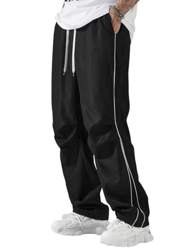 ORANDESIGNE Baggy Jogginghose Herren Parachute Pants Unisex Hip Hop Hosen Grunge Teenager Jungen Streetwear B Schwarz 3XL von ORANDESIGNE