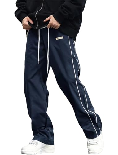 ORANDESIGNE Baggy Jogginghose Herren Parachute Pants Unisex Hip Hop Hosen Grunge Teenager Jungen Streetwear A Dunkelblau XS von ORANDESIGNE