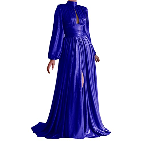 ORANDESIGNE Ballkleider Lang Damen Elegant Neckholder Lang Kleider Frauen A-Linie Satin Party Prom Dress Seitenschlitz Hochzeit Abendparty Prinzessin Kleid E Blau XXL von ORANDESIGNE