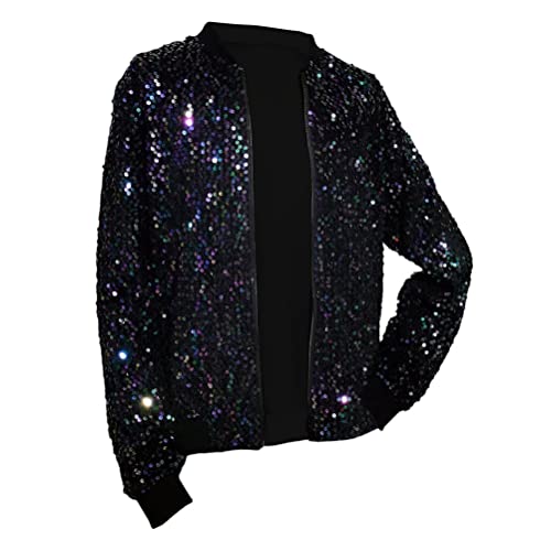 ORANDESIGNE Baseball Jacke Damen Pailletten Reißverschluss Langarm Jacken Frühling Herbst Kurze Jacke Outwear mit Taschen Frauen Retro Casual Baseball Bomberjacke Bikerjacke I Mehrfarbig L von ORANDESIGNE