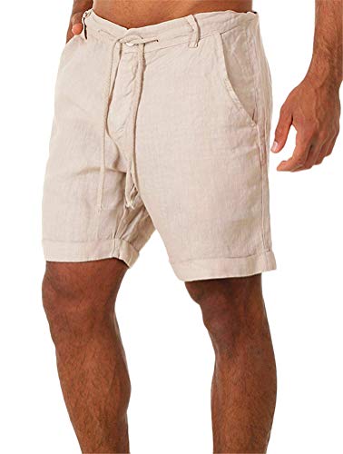 ORANDESIGNE Beige Herren Short Freizeit Baumwolle Loose Fit Sport Hose Mit Kordel Fitness Shorts Kurze Jogginghose Sport Laufhose mit Taschen A Beige L von ORANDESIGNE