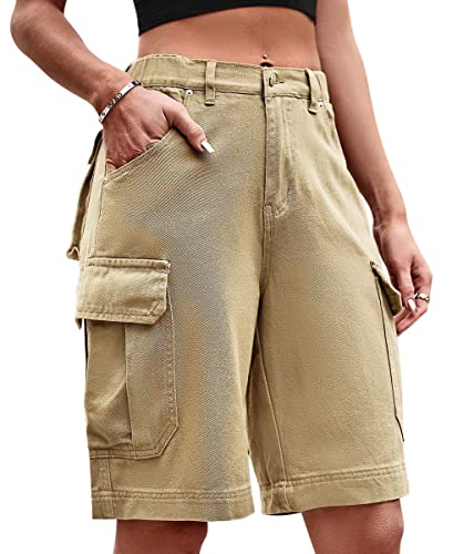 ORANDESIGNE Bermuda Shorts Damen Knielang Jeans Elegant Cargo Hose Baggy Denim Hosen Y2k Boyfriend Jeans Locker High Waist Demin Hose Mit Tasche Gelb XL von ORANDESIGNE