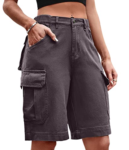 ORANDESIGNE Bermuda Shorts Damen Knielang Jeans Elegant Cargo Hose Baggy Denim Hosen Y2k Boyfriend Jeans Locker High Waist Demin Hose Mit Tasche Kaffee XS von ORANDESIGNE