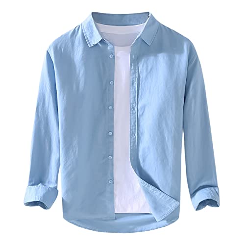 ORANDESIGNE Blau Leinenhemd Herren Hemd Herren Kurzarm Sommerhemd Herren Regular Fit Freizeithemd A Blau L von ORANDESIGNE