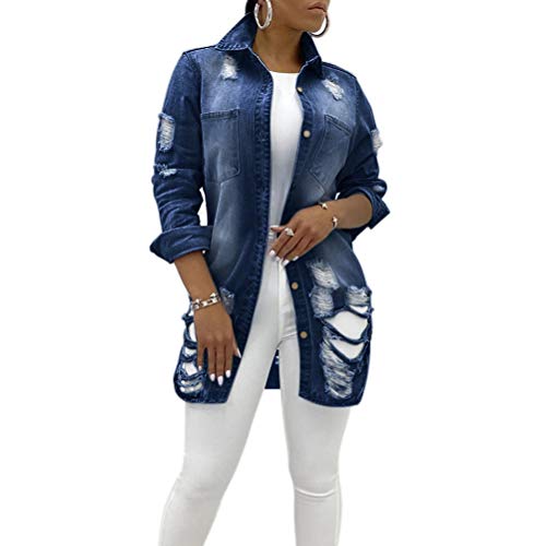 ORANDESIGNE Blau Taschen Einreiher Zerrissene Langarm Boyfriend Oversize Jeansjacke Damen Mode L ORANDESIGNE Blau Taschen Einreiher Zerrissene Langarm Boyfriend Oversize Jeansjacke Damen Mode L von ORANDESIGNE