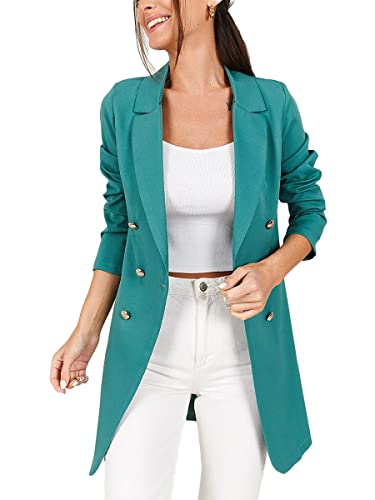 ORANDESIGNE Blazer Damen Elegant Tailliert Lang Business Outfit Sexy Slim Fit V Ausschnitt Tief Anzugjacke Büro Longblazer Sommer Mantel Jacke Anzug C Grün M von ORANDESIGNE