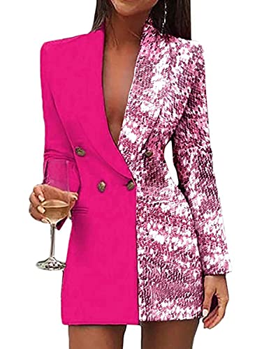 ORANDESIGNE Blazerkleid Damen Sexy Blazer Elegant Kurz Tailliert V-Ausschnitt Mode Slim Fit Minikleid Langarm Business Enges Kleid Party Bodycon Anzug A 03 M von ORANDESIGNE