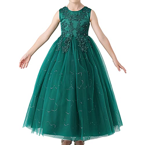 ORANDESIGNE Blumenmädchen Kleid Prinzessin Festliches Kinder Mädchen Festzug Ballkleider Hochzeit Partykleid Brautjungfern Kleidung Spitze Tüll Langes Abendkleid Bestickt Brautkleid A Grün 170 von ORANDESIGNE