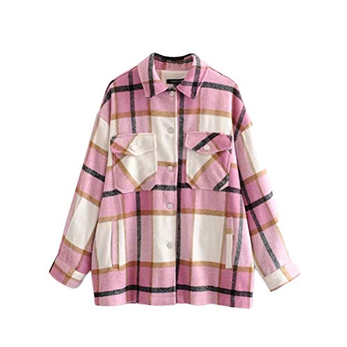 ORANDESIGNE Blusen Damen Oversized Kariert Bluse Karo Blusen Hemdjacke Holzfällerhemd Lange Ärmel mit Brusttaschen Hemdbluse A Rosa M von ORANDESIGNE