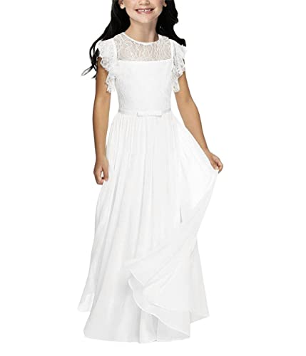 ORANDESIGNE Boho Lange Kinder Spitzenkleid Chiffon Kleid mit Gürtel und Kurzen Butterfly Ärmeln Chic A-Linie Kommunionkleider Brautjungfern Kleider Blumenmädchenkleider für Mädchen B Weiß 130 ORANDESIGNE Boho Lange Kinder Spitzenkleid Chiffon Kleid mit Gürtel und Kurzen Butterfly Ärmeln Chic A-Linie Kommunionkleider Brautjungfern Kleider Blumenmädchenkleider für Mädchen B Weiß 130 von ORANDESIGNE