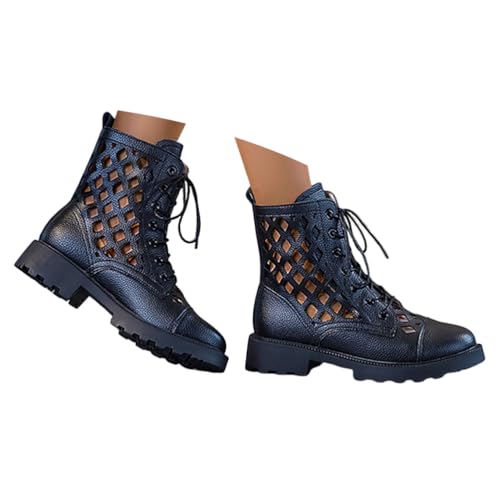 ORANDESIGNE Boho Stiefel Sommer Damen Hollow Out Reißverschluss Flache Römische Sandalen Stiefeletten B Schwarz 39 EU von ORANDESIGNE