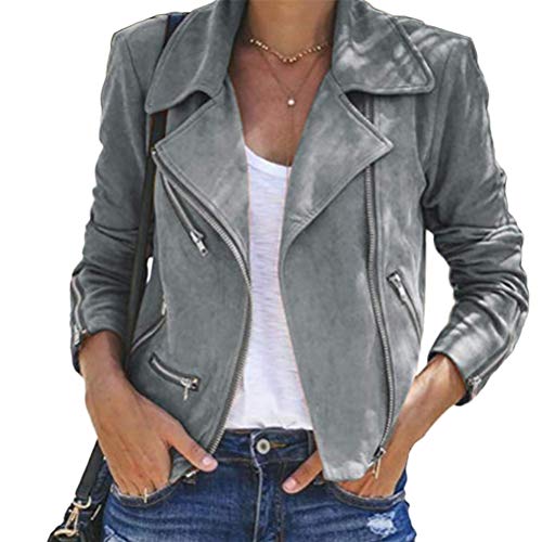 ORANDESIGNE Bomber Jacke Frauen Damen Wildleder Dünne Slim Fit Flug Mantel Casual Tops Kleidung Oberbekleidung Jacken B Grau XS von ORANDESIGNE