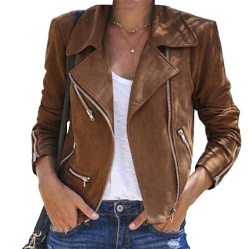 ORANDESIGNE Bomber Jacke Frauen Damen Wildleder Dünne Slim Fit Flug Mantel Casual Tops Kleidung Oberbekleidung Jacken B Khaki S von ORANDESIGNE
