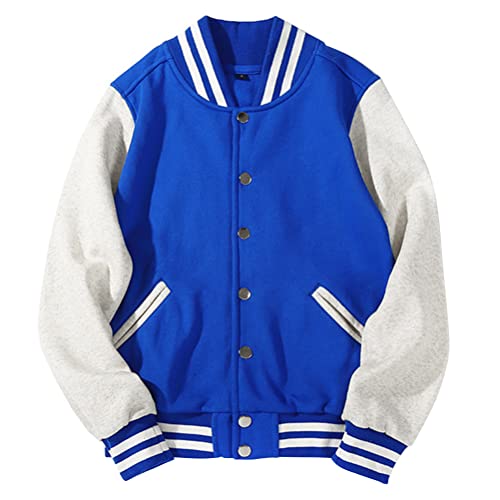 ORANDESIGNE Bomber Jacket Unisex College Jacke Varsity Jacket Herren Jacken Baseballjacke Sweatjacke Paare Sportjacke Patchwork Mode Baseball Mantel Urban Stehkragen Streetwear A Blau 3XL von ORANDESIGNE