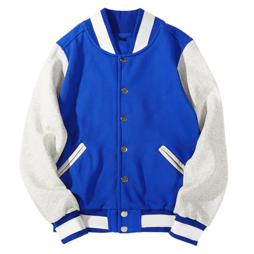 ORANDESIGNE Bomber Jacket Unisex College Jacke Varsity Jacket Herren Jacken Baseballjacke Sweatjacke Paare Sportjacke Patchwork Mode Baseball Mantel Urban Stehkragen Streetwear A Blau S von ORANDESIGNE