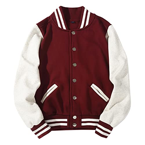 ORANDESIGNE Bomber Jacket Unisex College Jacke Varsity Jacket Herren Jacken Baseballjacke Sweatjacke Paare Sportjacke Patchwork Mode Baseball Mantel Urban Stehkragen Streetwear A Burgundisch XS von ORANDESIGNE