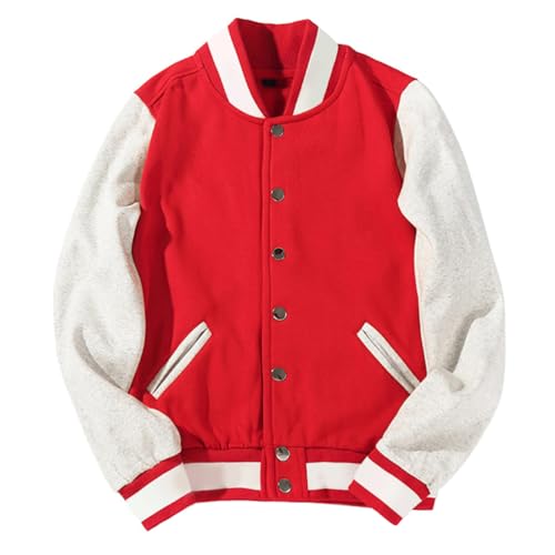ORANDESIGNE Bomber Jacket Unisex College Jacke Varsity Jacket Herren Jacken Baseballjacke Sweatjacke Paare Sportjacke Patchwork Mode Baseball Mantel Urban Stehkragen Streetwear A Rot M von ORANDESIGNE