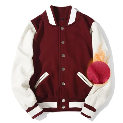 ORANDESIGNE Bomber Jacket Unisex College Jacke Varsity Jacket Herren Jacken Baseballjacke Sweatjacke Paare Sportjacke Patchwork Mode Baseball Mantel Urban Stehkragen Streetwear B Burgundisch XXL von ORANDESIGNE