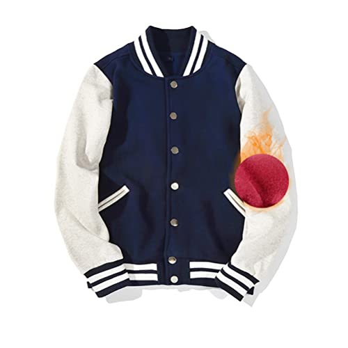 ORANDESIGNE Bomber Jacket Unisex College Jacke Varsity Jacket Herren Jacken Baseballjacke Sweatjacke Paare Sportjacke Patchwork Mode Baseball Mantel Urban Stehkragen Streetwear B Navy Blau XS von ORANDESIGNE