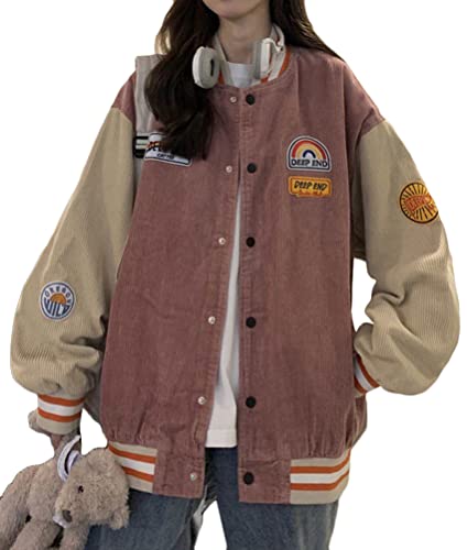 ORANDESIGNE Bomberjacke Damen Herren Sweatjacke College Sweat Jacket Taste Oversized Patchwork Jacke Vintage Druck Jacken Baseball Mantel Sport Jacke Casual M Rosa M von ORANDESIGNE