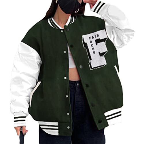 ORANDESIGNE Bomberjacke Damen Herren Sweatjacke Stickerei College Sweat Jacket Oversized Patchwork Jacke Vintage Druck Jacken Baseball Mantel Sport Jacke A Grün L von ORANDESIGNE