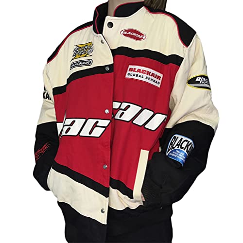 ORANDESIGNE Bomberjacke Herren Unisex College Jacke Varsity Jacket Blouson Winterjacke mit Gestreiftem Bund Herbst Winter Bomber Jacke Skelett Stickerei Motorradjacke B Rot Dick L von ORANDESIGNE