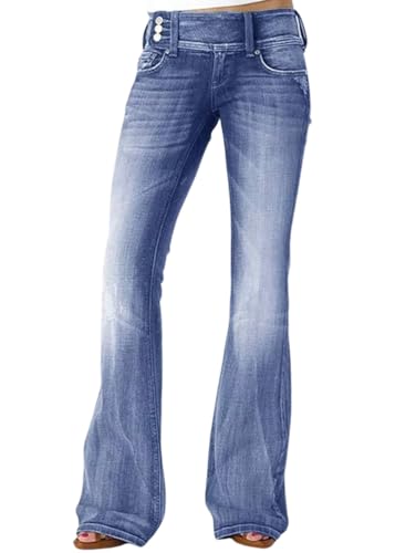 ORANDESIGNE Bootcut Jeans Damen Weites Bein Stretch Flared Fit Mid Waist Bootcut Jeanshose Hose Denim Blau Schwarz E Hellblau M von ORANDESIGNE