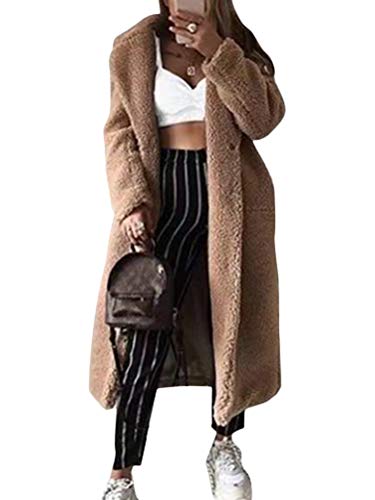 ORANDESIGNE Braun Knöpfen Umlegekragen Braun Langarm Oversize Dicke Lange Warmer Winterjacke Teddy Mantel Damen XXL von ORANDESIGNE