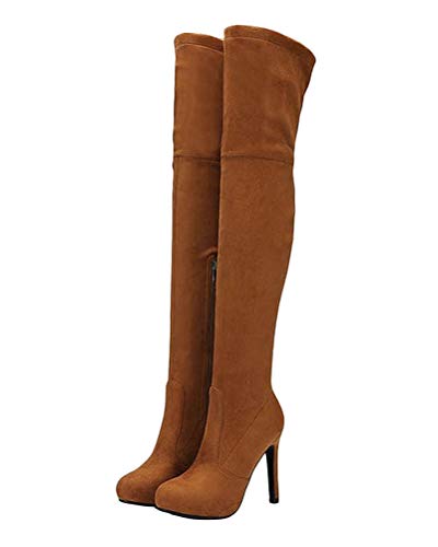 ORANDESIGNE Braun Runde Zehe Reißverschluss Stiletto Elegante Overknees Stiefel Damen Boots 39 EU von ORANDESIGNE