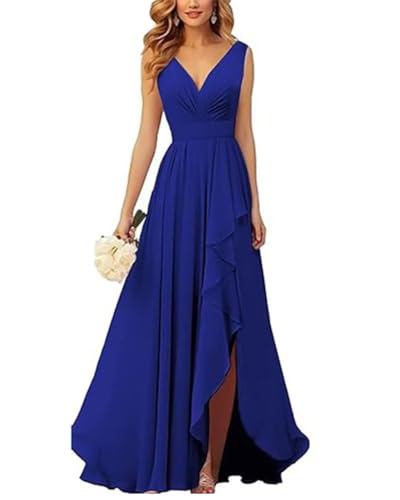 ORANDESIGNE Brautjungfernkleider Abschlusskleid Abendkleid Damen Lang Kleid für Hochzeit Als Gast Spaghettiträgern V-Ausschnitt Chiffon Ballkleider mit Schlitz A Königsblau XXL ORANDESIGNE Brautjungfernkleider Abschlusskleid Abendkleid Damen Lang Kleid für Hochzeit Als Gast Spaghettiträgern V-Ausschnitt Chiffon Ballkleider mit Schlitz A Königsblau XXL von ORANDESIGNE