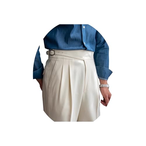 ORANDESIGNE Business Hose Herren Anzughose Schwarz Chino Hose Slim Fit Freizeithose Vintage Wolltweed Hosen mit Bügelfalten Vorne Kleiderhose C Beige XL von ORANDESIGNE