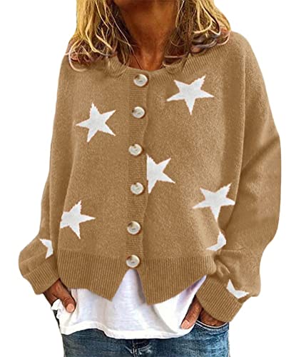 ORANDESIGNE C Khaki Damen Strickjacke Pullover V Ausschnitt Warm Cardigan Kurz Einfarbig Winterjacke Pulli Mit Einzig Knöpfe Jacket Langarm Coat Oberteile M von ORANDESIGNE