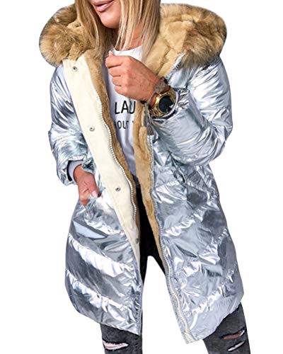ORANDESIGNE C Silber Metallic Taschen Umlegekragen Langarm Warmer Glänzend Steppjacke Wintermantel Damen Mode XL ORANDESIGNE C Silber Metallic Taschen Umlegekragen Langarm Warmer Glänzend Steppjacke Wintermantel Damen Mode XL von ORANDESIGNE