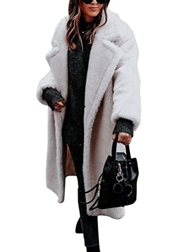 ORANDESIGNE C Weiße Taschen Knöpfen Umlegekragen C Weiß Langarm Oversize Winter Dicker Warmer Lange Teddymantel Damen Mode M von ORANDESIGNE