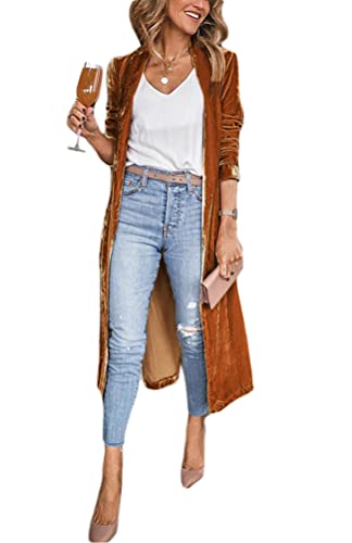 ORANDESIGNE Cardigan Damen Lang Festlich Samtjacke Langer Elegant Trenchcoat Mantel Klassisch Business Blazer Tailliert Winterjacke Warm Leicht Mantel Wasserfall Jacke Parka Dufflecoat Braun XS von ORANDESIGNE