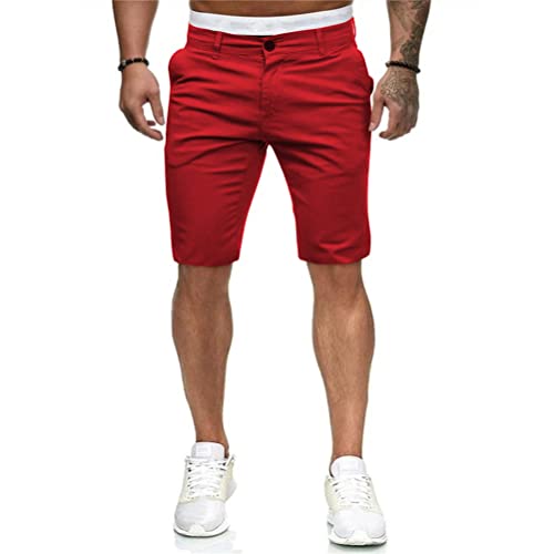 ORANDESIGNE Cargo Shorts Herren Baumwolle Chino Shorts Herren Klassische Stretch Shorts Herren Sommer Mit Sechs Taschen A Rot M von ORANDESIGNE