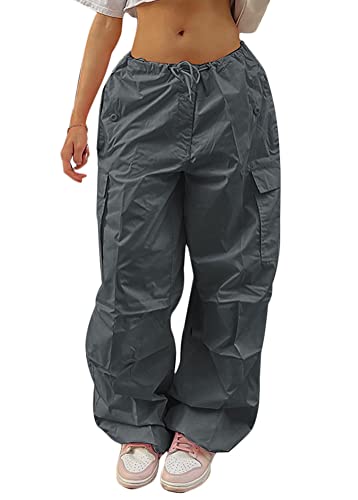 ORANDESIGNE Cargohose Damen Baggy Low Waist Drawstring Cargo Pants Y2K Taschen Hosen Mode Streetwear Hippie Hose H Grau L ORANDESIGNE Cargohose Damen Baggy Low Waist Drawstring Cargo Pants Y2K Taschen Hosen Mode Streetwear Hippie Hose H Grau L von ORANDESIGNE