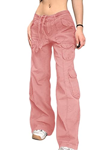 ORANDESIGNE Cargohose Damen Sommerhose Baggy Low Waist Cargo Pants Y2K Aestethic 90er E-Girl Streetwear Wide Leg Hip Hop Hose F Rosa M von ORANDESIGNE