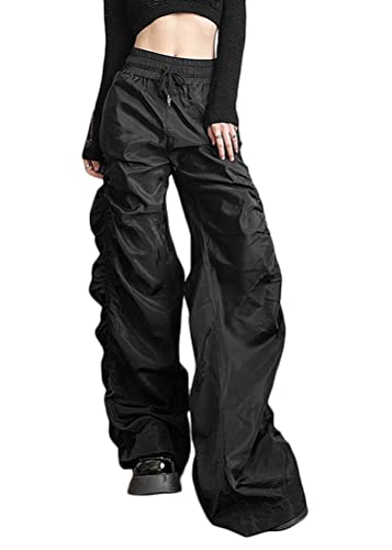 ORANDESIGNE Cargohose Damen Sommerhose Baggy Low Waist Cargo Pants Y2K Aestethic 90er E-Girl Streetwear Wide Leg Hip Hop Hose F Schwarz S von ORANDESIGNE
