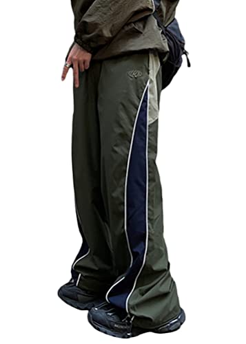 ORANDESIGNE Cargohose Herren Baggy Hose Y2K Track Pants Streetwear Elastische Taille Hose mit Taschen B Armeegrün M von ORANDESIGNE
