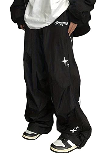 ORANDESIGNE Cargohose Herren Baggy Hose Y2K Track Pants Streetwear Elastische Taille Hose mit Taschen I Schwarz XS von ORANDESIGNE