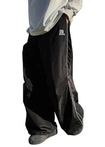ORANDESIGNE Cargohose Herren Baggy Hose Y2K Track Pants Streetwear Elastische Taille Hose mit Taschen N Schwarz XS ORANDESIGNE Cargohose Herren Baggy Hose Y2K Track Pants Streetwear Elastische Taille Hose mit Taschen N Schwarz XS von ORANDESIGNE