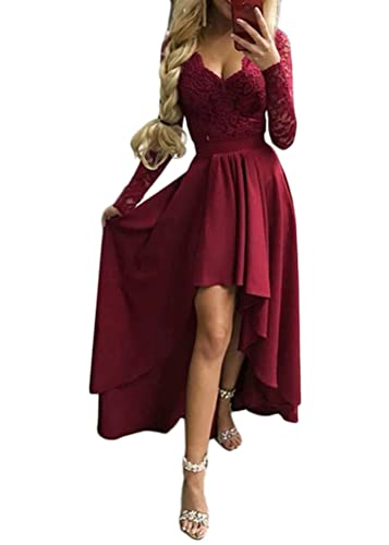 ORANDESIGNE Cocktailkleid Damen Langarm Kleid Abendkleider Elegant Rockabilly Kleider Retro Vintage Kleid Sommerkleid Partykleid Spitzenkleid E Rot L von ORANDESIGNE