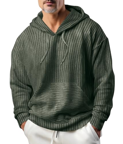ORANDESIGNE Cord Kapuzenpullover Herren Hoodie Pullover Herren Cord Oversize Langarm Hoodie mit Kapuze Sweatjacke Kordelzug Casual Sport Herbst Winter Sweatshirt A Armeegrün 3XL von ORANDESIGNE
