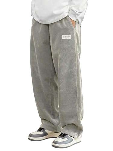 ORANDESIGNE Cordhose Herren Baggy Japanische Hose Herbst Winter Haremshose Casual Lockere Männer Cord Hose mit Kordelzug Elastischer Taille Geradem Bein A Hellgrau XXL von ORANDESIGNE