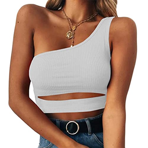 ORANDESIGNE Crop Top Damen Sexy Oberteile Bauchfrei Eng Tanktop Einfarbig Stricktop Kurz Ribbed Tank Trägershirts Streetwear Cutout Camisole Top Tshirt C Weiß S von ORANDESIGNE